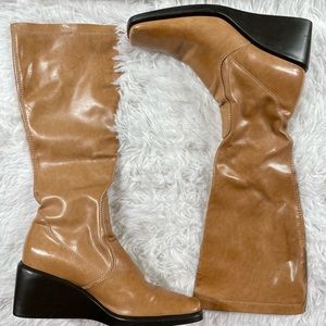 Franco Sarto BTK camel slip on wedge boot size 8